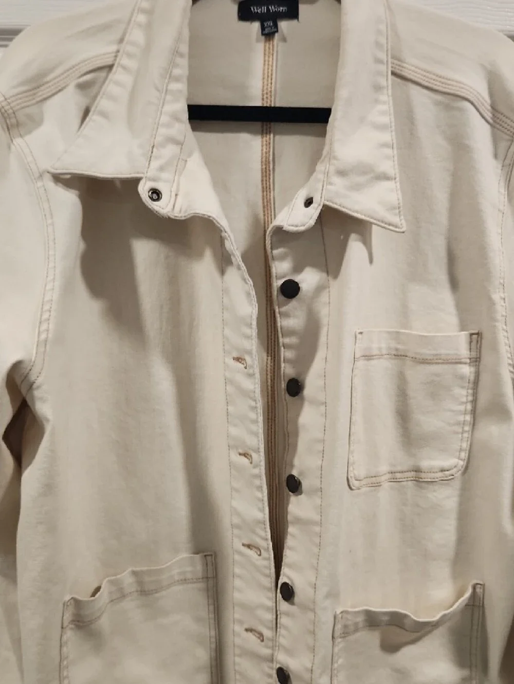 Well Worn Cream Jean Jacket - Utility Style - Picture 5 of 7